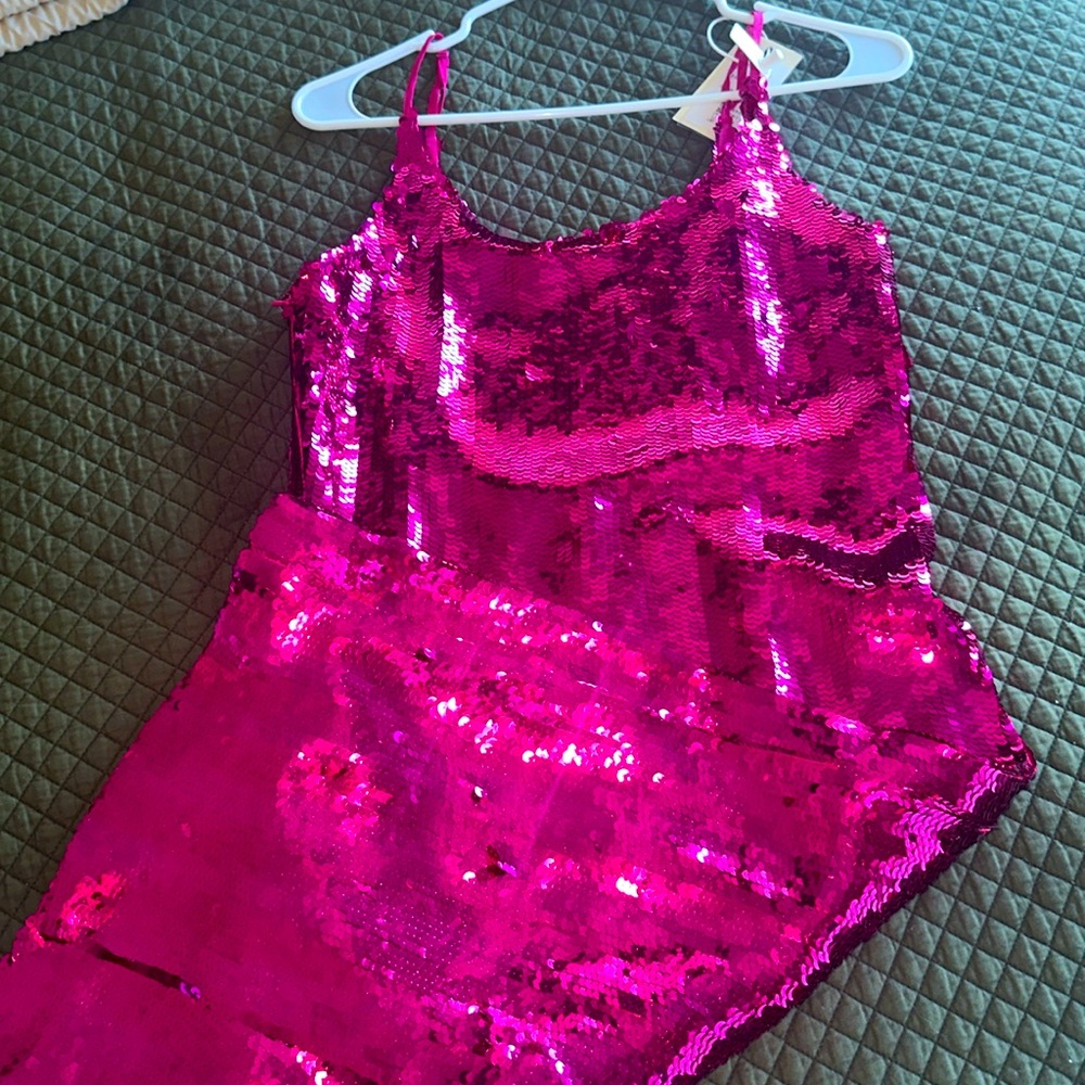 Pink glitter strap cocktail dress
